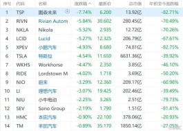 美股新能源车股集体大跌