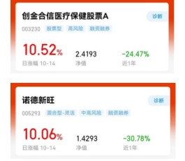两医药基金净值单日涨超10% 逾百只基金涨超7%