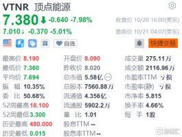 顶点能源盘前跌5% 遭股东净卖出7.1万股